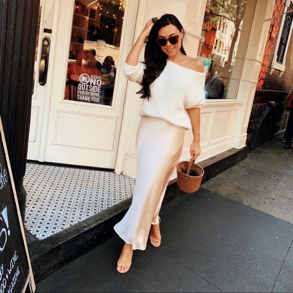 ivory silk like maxi skirt